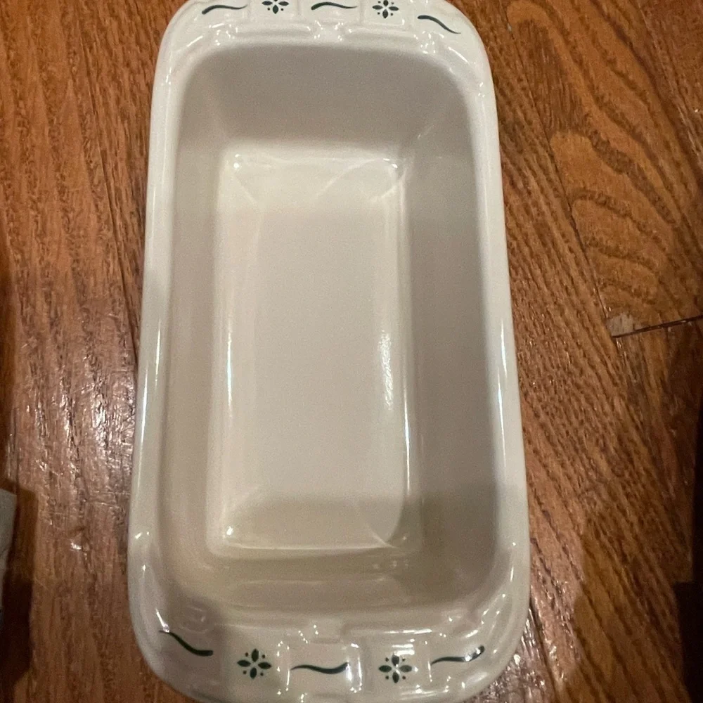 Longaberger Pottery ceramic 1 Pint Small Loaf Pan Classic Woven Green USA